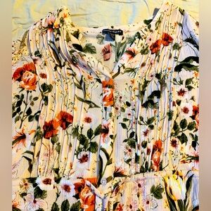 Pintucked flowy rayon top with tab sleeves Hilary Radley XXL